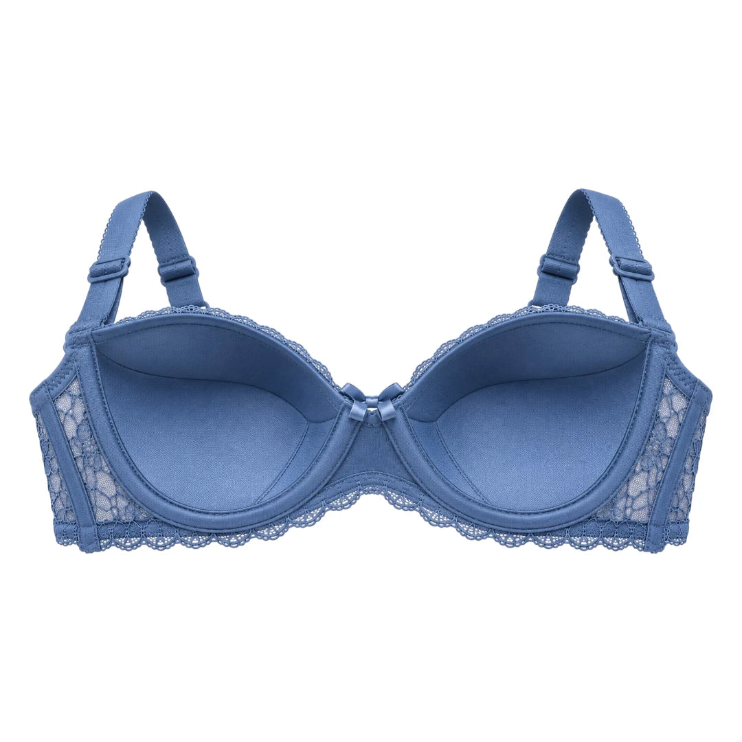 ASCETA Elegant Lace Padded Bra – Dusty Blue