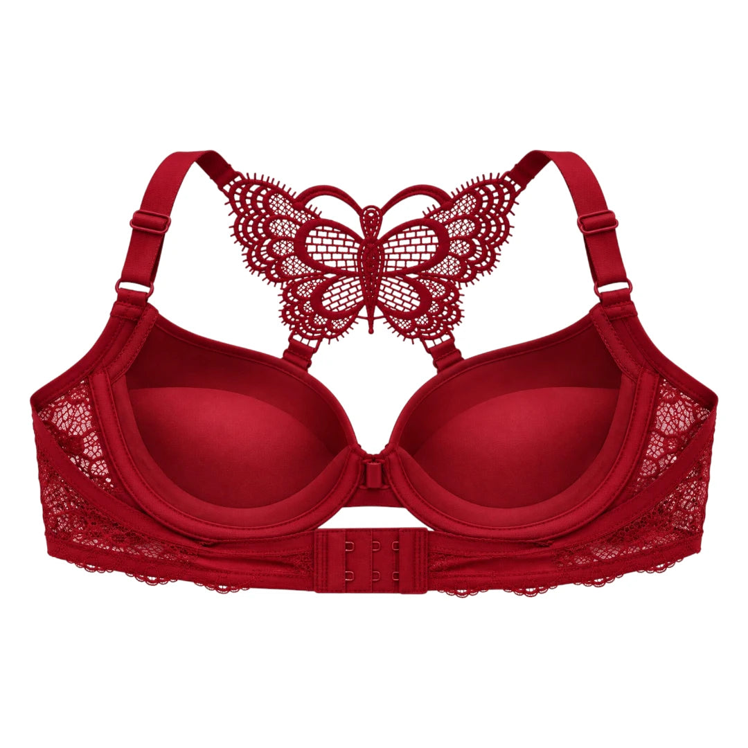 ASCETA Butterfly Lace Padded Bra – Burgundy