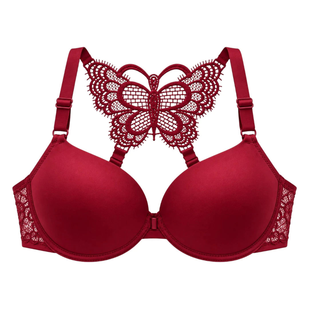 ASCETA Butterfly Lace Padded Bra – Burgundy