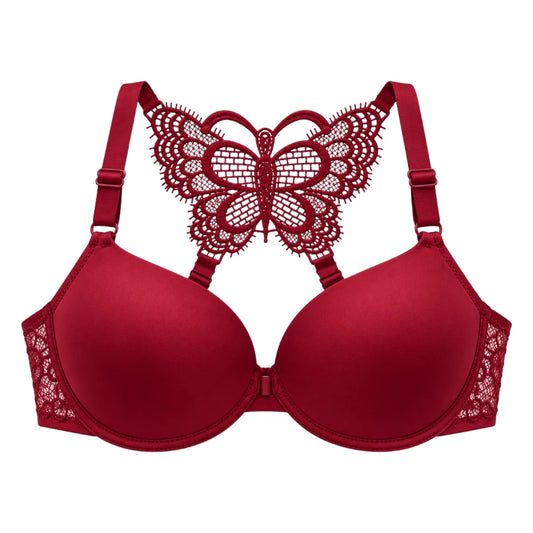 ASCETA Butterfly Lace Padded Bra – Burgundy