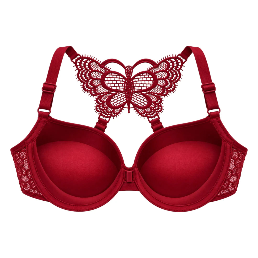 ASCETA Butterfly Lace Padded Bra – Burgundy