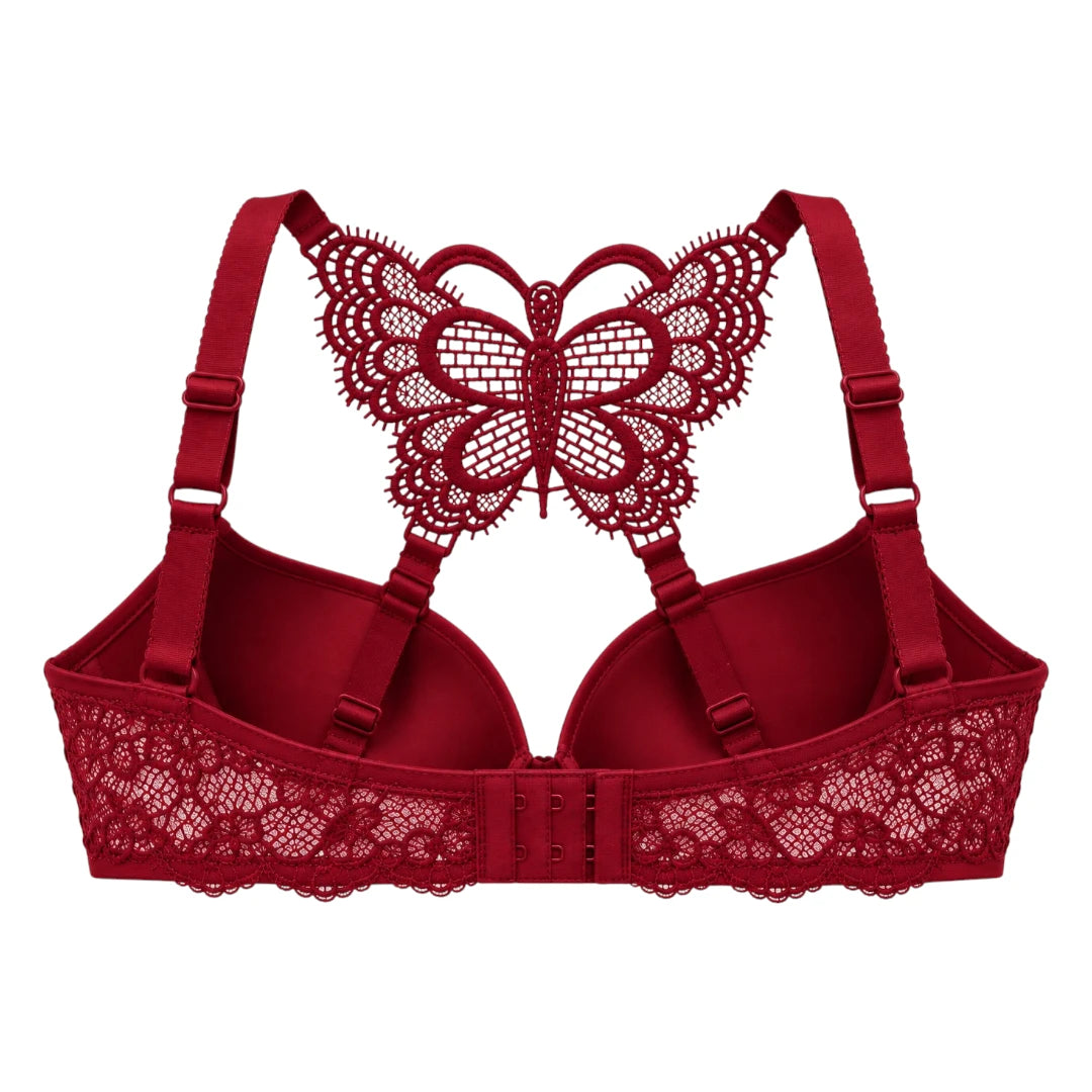 ASCETA Butterfly Lace Padded Bra – Burgundy