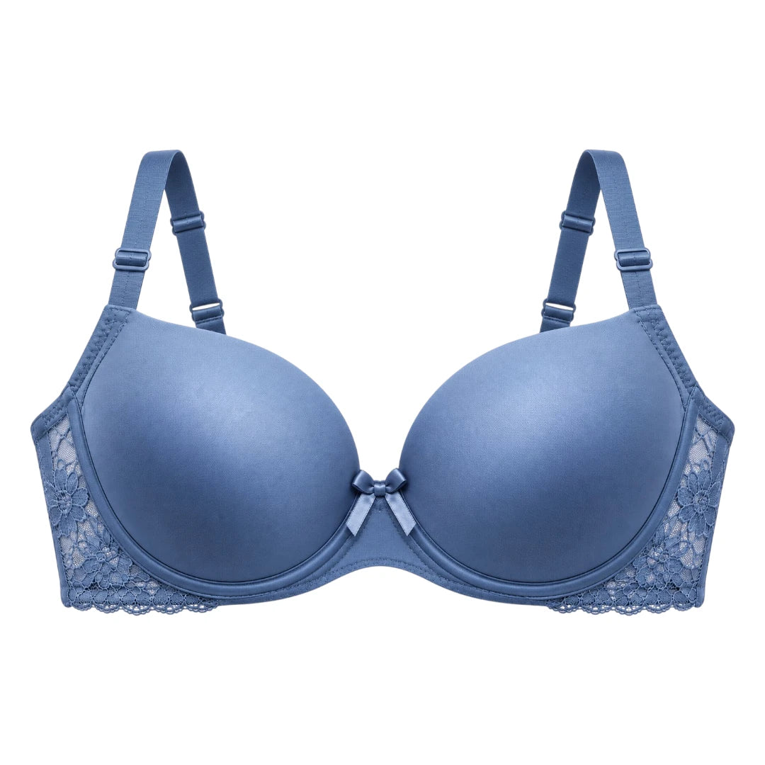 ASCETA Elegant Lace Padded Bra – Dusty Blue