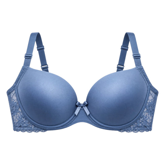 ASCETA Elegant Lace Padded Bra – Dusty Blue