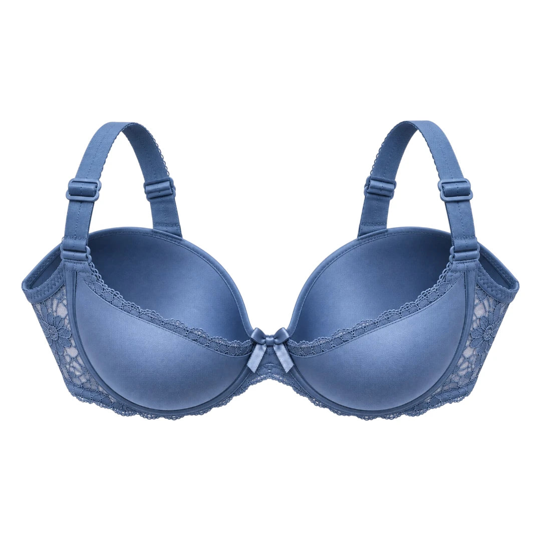 ASCETA Elegant Lace Padded Bra – Dusty Blue