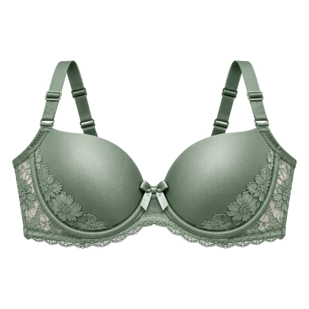 ASCETA Floral Lace Padded Bra – Sage Green